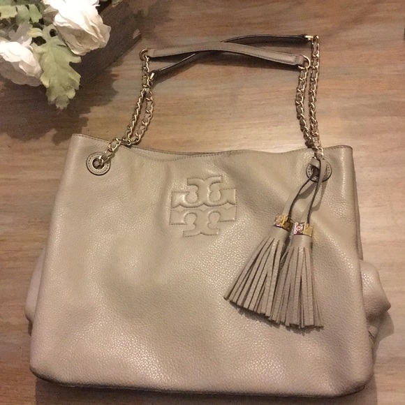Tory Burch Handbags - Tory burch gray purse chain fringe